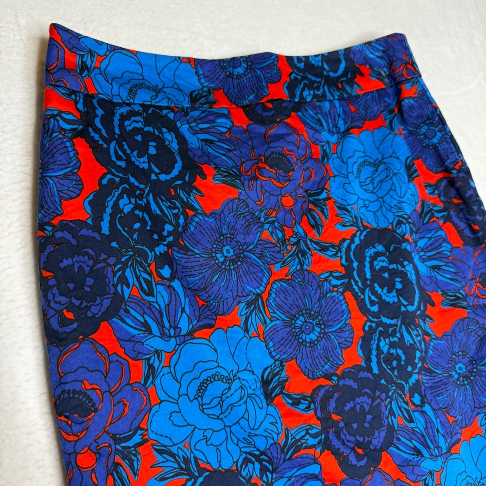 Ann Taylor Floral Pencil Skirt Blue Red Black Knee Length Size 4